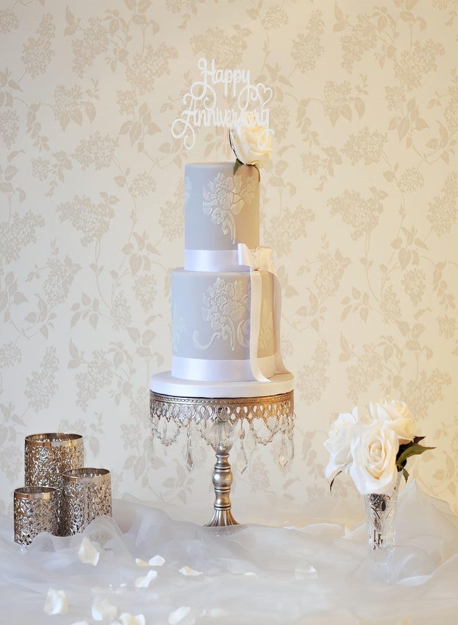 AHAORAY Happy Anniversary Cake Topper - Silver Glitter Cake Decorations Supplies - Birthday Cake Bunting Decor, for Photo Booth Props - Image 2