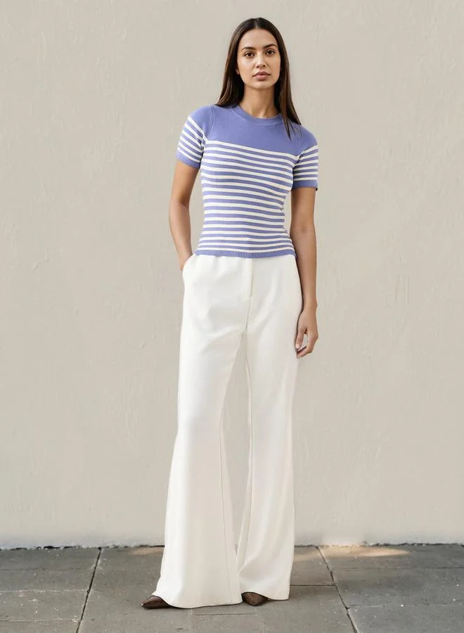 Splash FAV Striped Knit Top with Short Sleeves