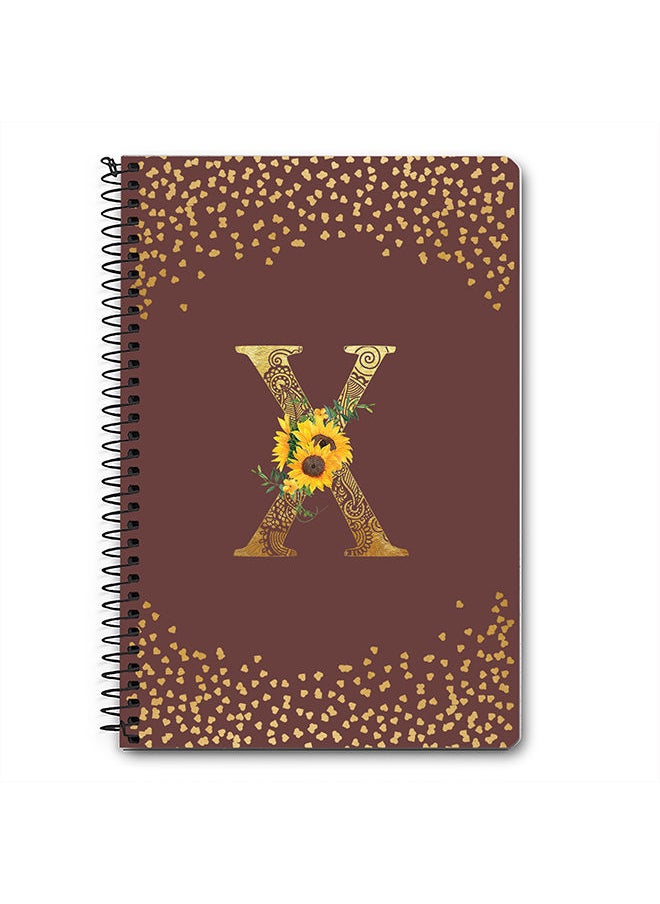 Stylizedd - Designer A5 Spiral Notebook Memo Notepad Journal - Custom Monogram Initial Letter Mandala Floral Pattern Alphabet - X - Brown - Image 1