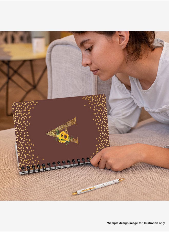 Stylizedd - Designer A5 Spiral Notebook Memo Notepad Journal - Custom Monogram Initial Letter Mandala Floral Pattern Alphabet - X - Brown - Image 1