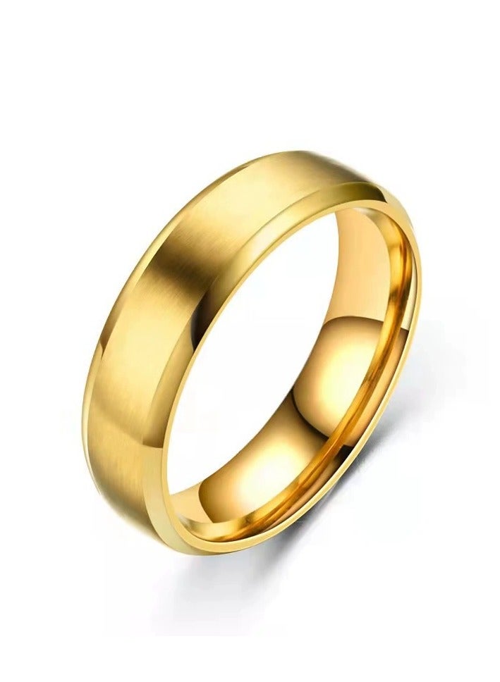 ROMAD Premium Titanium Steel Ring – Beveled Edge, High-Polish Stainless Steel Mirror Finish Band （Gold）