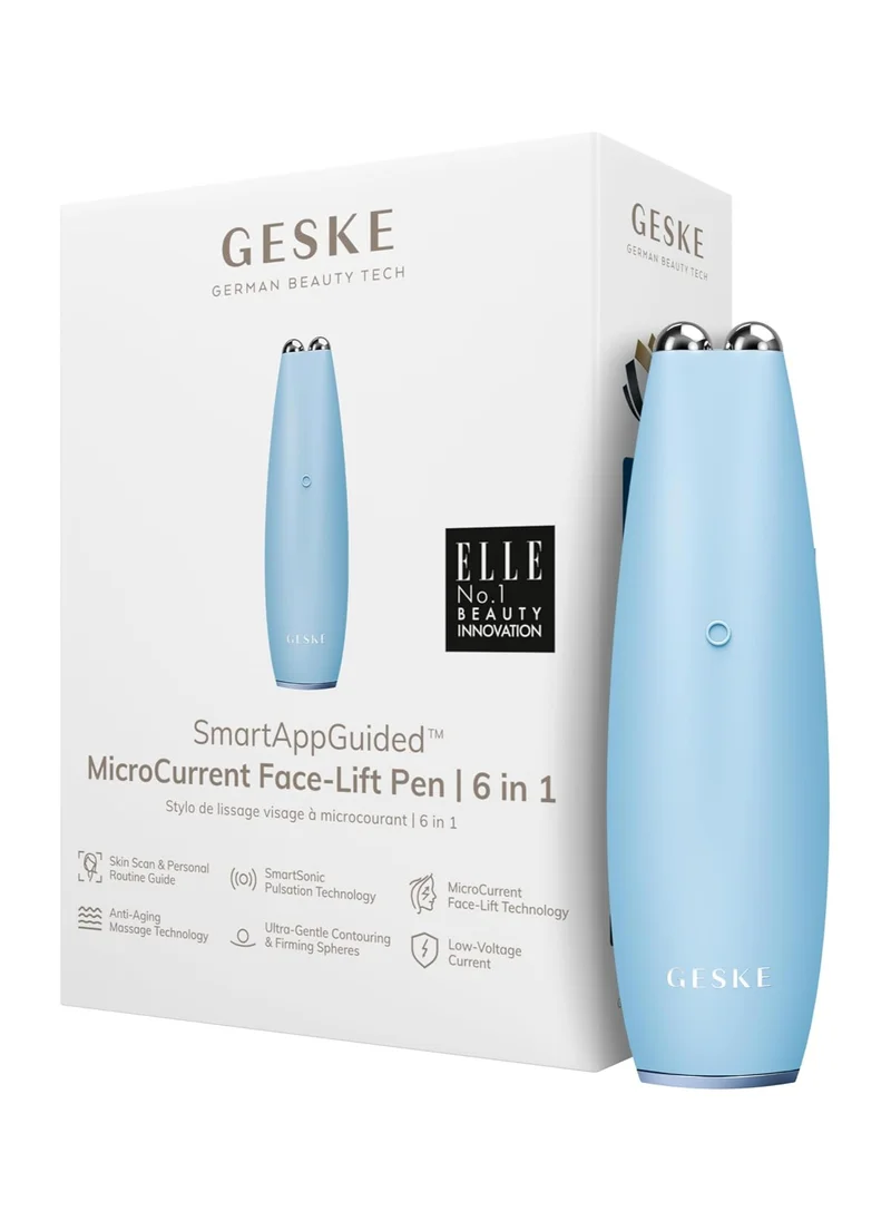 GESKE SmartAppGuided MicroCurrent Face-Lift Pen | 6 in 1 | Anti-aging device | Instant face lift | Skincare tool | Remove wrinkles for firm & youthful skin | Advanced smoothing facial firmer - Aquamarine