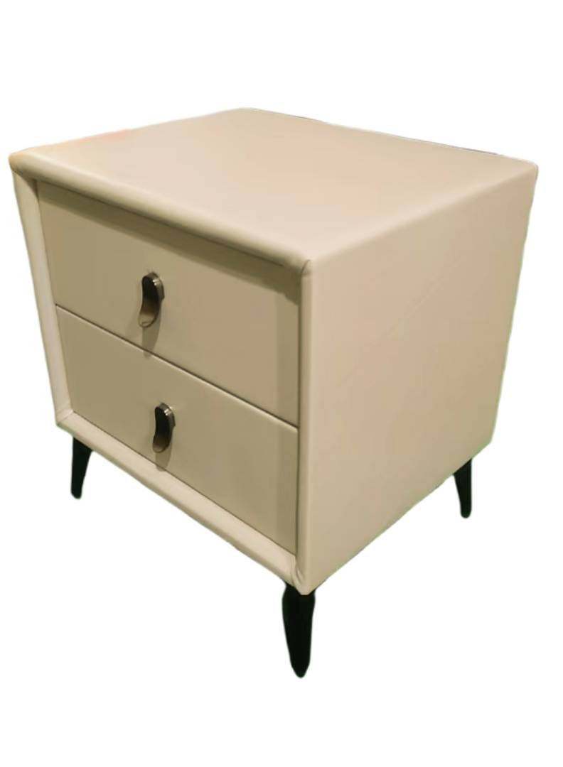 طاولة جانبية كلاسيكية بتصميم أنيق من الخشب الصلب مع درجين، مغطاة بجلد صناعي فاخر، خزانة جانبية حديثة لغرفة النوم وغرفة المعيشة - Image 3