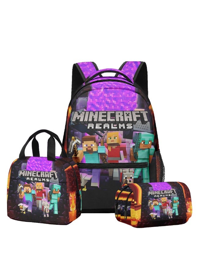 ماين كرافت جديد ماين كرافت على ظهره حقيبة الغداء طبقة مزدوجة مقلمة ثلاث قطع دعوى الرجال والنساء الترفيه الرياضة حقيبة السفر طالب حقيبة المدرسة