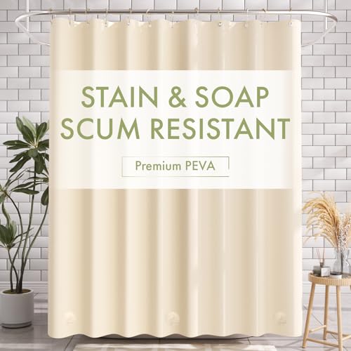 AmazerBath Shower Curtain Liner 72x72 Beige Shower Curtain Liners Lightweight Plastic Shower Liner Cute PEVA Waterproof Cream Shower Curtains for Bathroom with 3 Magnets and 12 Grommets