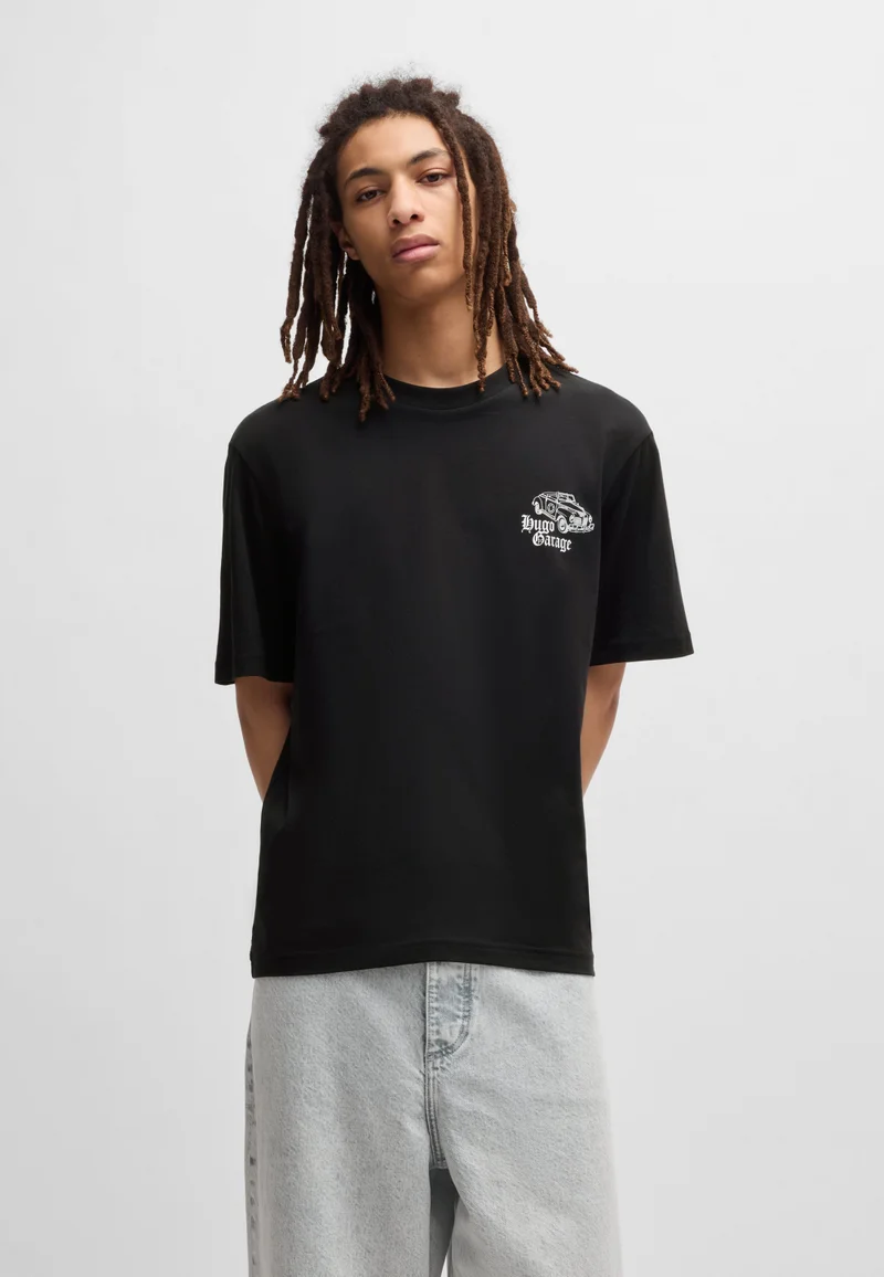 HUGO Cotton-jersey T-shirt with car graphic prints