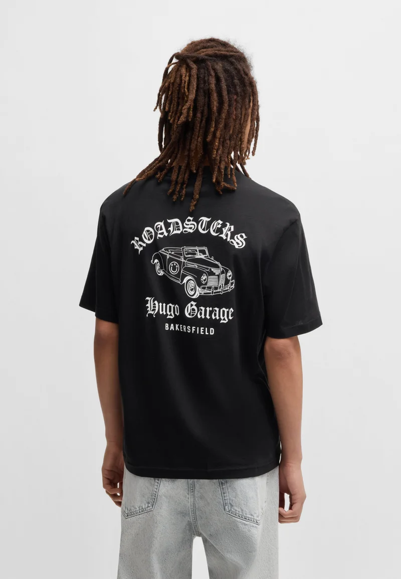 HUGO Cotton-jersey T-shirt with car graphic prints