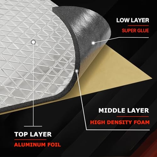 GOSCHE 197mil 36 sqft Sound Deadening Mat, 5mm Sound Deadening Heat Shield Insulation Mat with Self-Adhesive PE Foam Dampening Material for Car Hood Trim Roof Door 9.8″x 15.7″(34-Piece) - Image 2