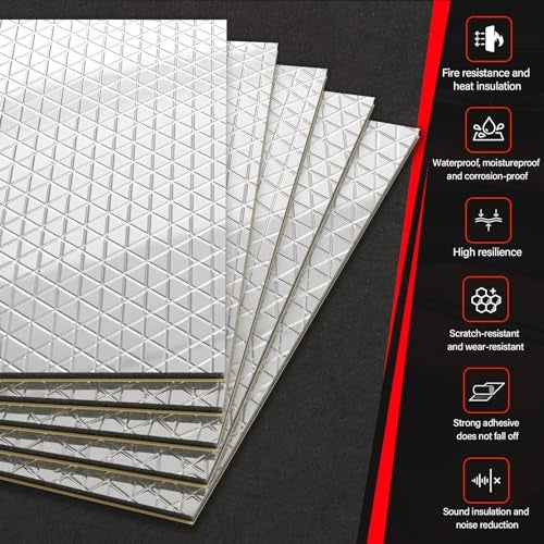 GOSCHE 197mil 36 sqft Sound Deadening Mat, 5mm Sound Deadening Heat Shield Insulation Mat with Self-Adhesive PE Foam Dampening Material for Car Hood Trim Roof Door 9.8″x 15.7″(34-Piece) - Image 3