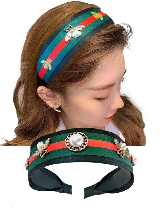 Women's Bee Rhinestone Crystal Diamond Headbands Fashion Pearl Headband Bling Hair Accessories - Image 1
