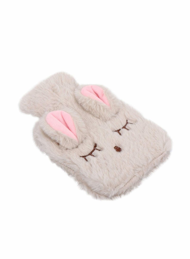 سيوسي مجموعة واحدة من زجاجات الماء الساخن على شكل أرنب قطيفة وقابل للفصل في فصل الشتاء لتدفئة اليد وحقيبة ماء ساخن مع غطاء للتشنجات وتخفيف الآلام وآلام التهاب المفاصل (بيج) - Image 1