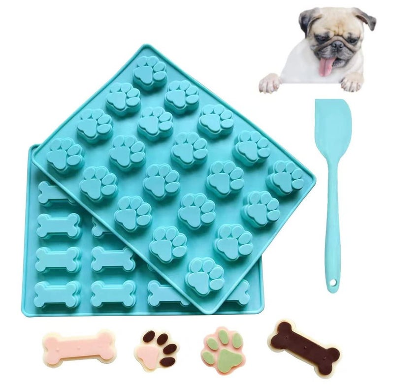 ARTIWARE SET OF 3 Dog Treat Cookie Molds and Spatula Paw and Bone Food Grade Silicone Trays Dog Pet Cookie Molds for making Chocolate Candy Cookie Ice Cubes LARGE SIZE red