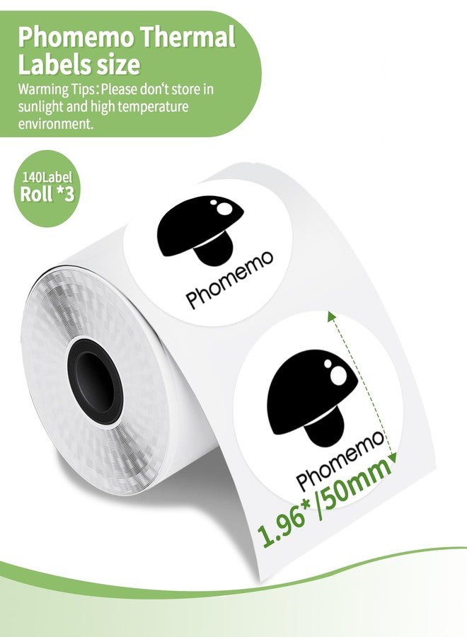 Memoqueen 3 Roll Self-Adhesive Round Circle Thermal Labels for Phomemo M110/M220/M100/M250/M102/M221 Label Printers,1.96"（50 mm）,Multi-Purpose Thermal Stickers,Black on White,140Labels/Roll - Image 3