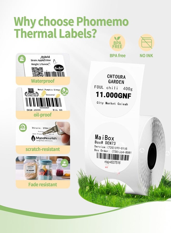 Memoqueen 3 Roll Self-Adhesive Round Circle Thermal Labels for Phomemo M110/M220/M100/M250/M102/M221 Label Printers,1.96"（50 mm）,Multi-Purpose Thermal Stickers,Black on White,140Labels/Roll - Image 4
