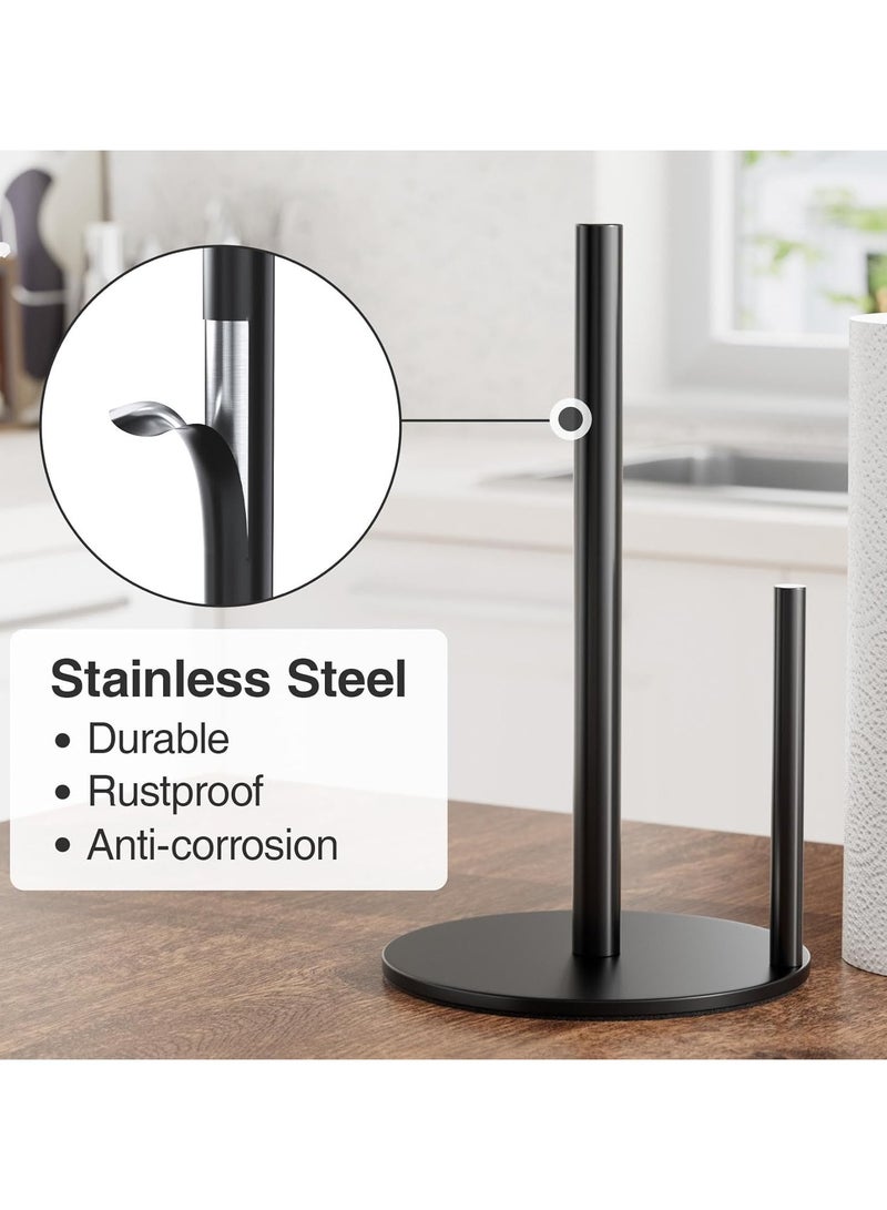 Mmmon Paper Towel Holder Black Kitchen Roll HolderPremium Stainless Steel Paper Towel Holderfor Kitchen Roll Organize, Countertop RollDispenser with Weighted Base  - Image 3