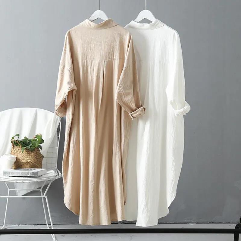 Women's Cotton Linen Shirt Loose Casual Long Top - Image 5