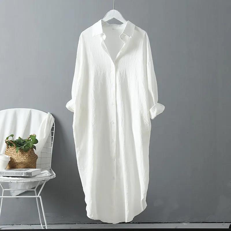 Women's Cotton Linen Shirt Loose Casual Long Top - Image 2