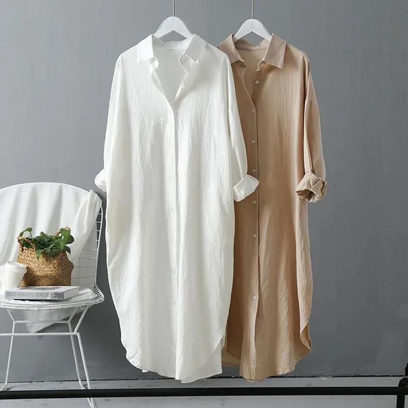 Women's Cotton Linen Shirt Loose Casual Long Top - Image 3