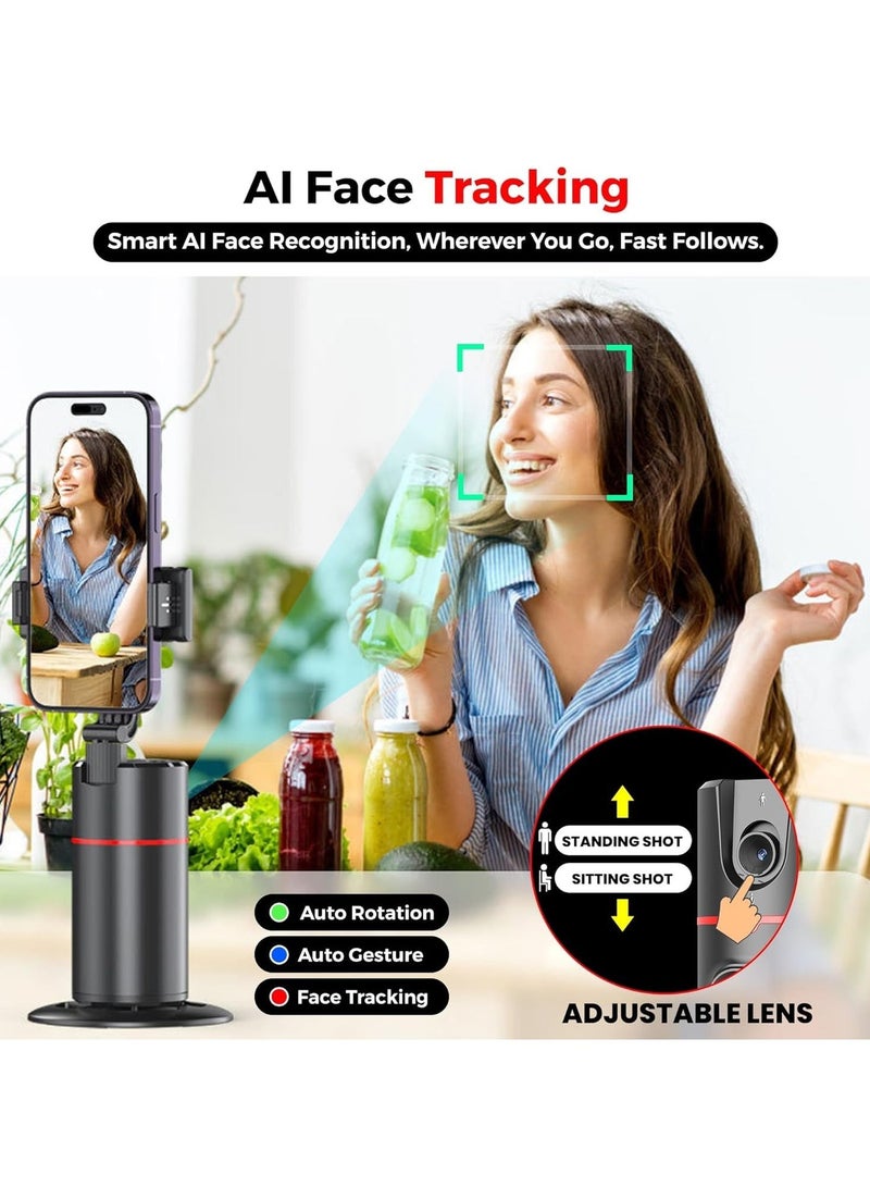 ARNOTEC مثبت جيمبال يدور 360 درجة لتتبع الوجه وتصوير السيلفي على سطح المكتب للهواتف الذكية التيك توك لايف مع مصراع عن بعد، أسود - Image 4