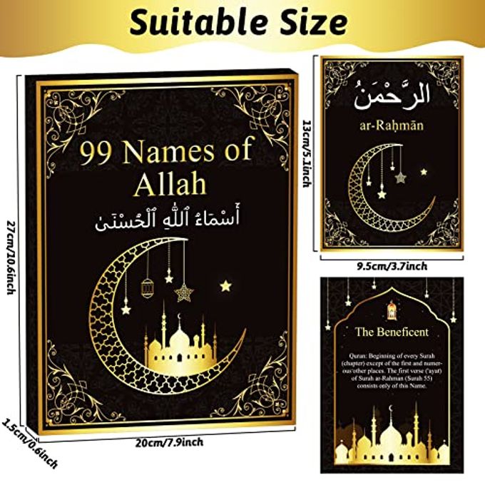 Wiooffen 99 Names of Allah Flashcards Quran Verses Asma UI Husna Cards Eid Al Adha Learning Cards in Arabic and English Eid or Ramadan Gifts for Family Friends 5.73.1 Inches - Image 2