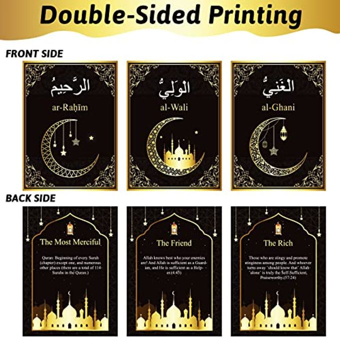 Wiooffen 99 Names of Allah Flashcards Quran Verses Asma UI Husna Cards Eid Al Adha Learning Cards in Arabic and English Eid or Ramadan Gifts for Family Friends 5.73.1 Inches - Image 3