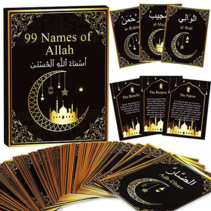 Wiooffen 99 Names of Allah Flashcards Quran Verses Asma UI Husna Cards Eid Al Adha Learning Cards in Arabic and English Eid or Ramadan Gifts for Family Friends 5.73.1 Inches - Image 4