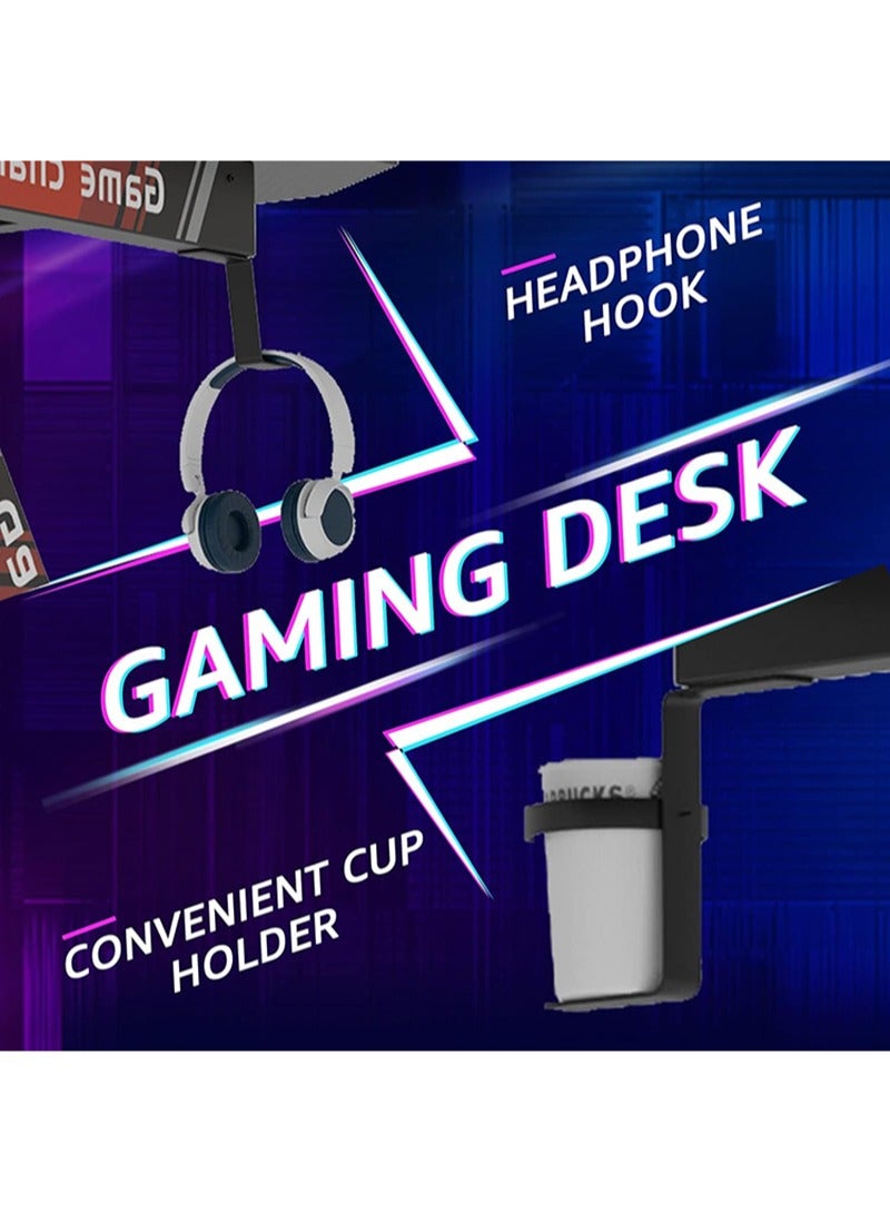 AGD Gaming Desk 120cm, PC Desk, Home Office Workstation with Carbon Fiber Top, Gaming Table with Headphone Hook and Cup Holder (Black)  - Image 5