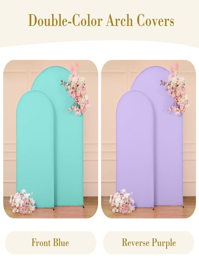 Suppromo Purple and Blue Arch Cover 2 Set-7.2FT, 6FT Arch Backdrop Cover Spandex Fitted Mermaid Arch Stand Covers for Under The Sea Birthday Party Wedding Baby Shower Ceremony Photo Background Decorations - Image 2