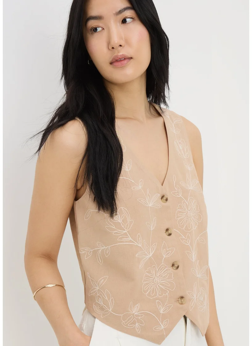 Matalan Brown Embroidered Waistcoat