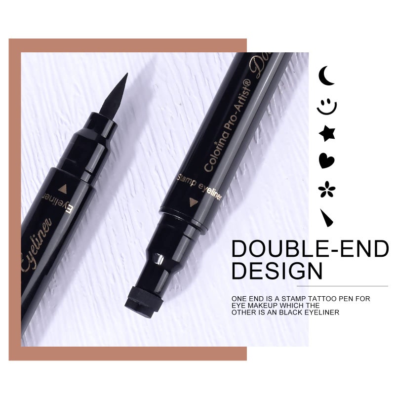 Ownest 6Pcs Eyeliner Stamp, Double-End Eyeliner Stamp Pen, Waterproof Eye Liner Tattoo Makeup-Smiley+Triangle+Heart+Star+Moon+Flower - Image 3