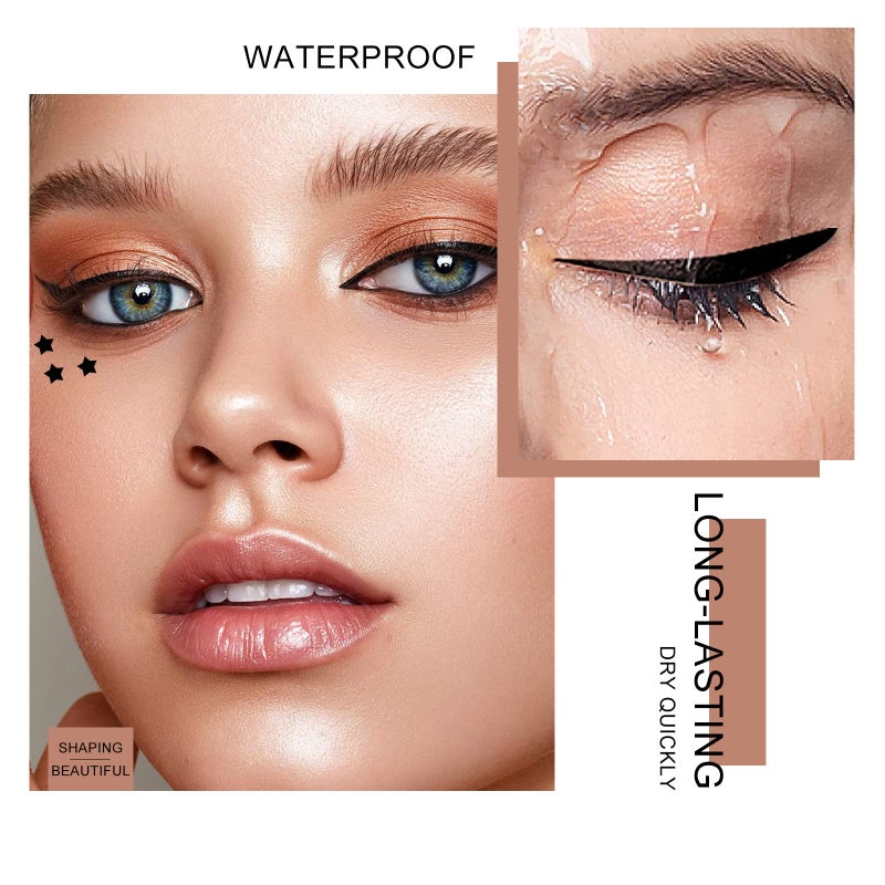 Ownest 6Pcs Eyeliner Stamp, Double-End Eyeliner Stamp Pen, Waterproof Eye Liner Tattoo Makeup-Smiley+Triangle+Heart+Star+Moon+Flower - Image 4