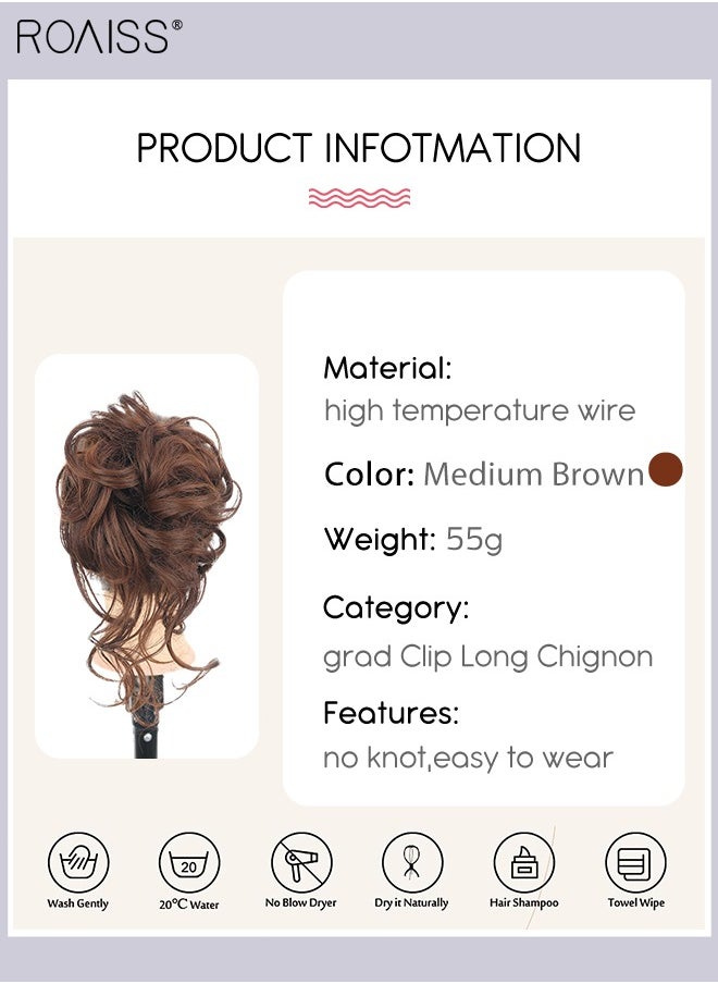 roaiss - Messy Curly Hair Bun Extensions, Wavy Synthetic Chignon with High Elastic Claw, Hair Accessories Donut Roller Bun Wig for Women Updo Scrunchies, Medium Brown - Image 1