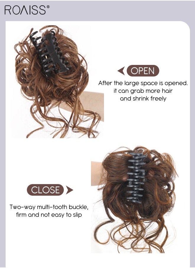 roaiss - Messy Curly Hair Bun Extensions, Wavy Synthetic Chignon with High Elastic Claw, Hair Accessories Donut Roller Bun Wig for Women Updo Scrunchies, Medium Brown - Image 1