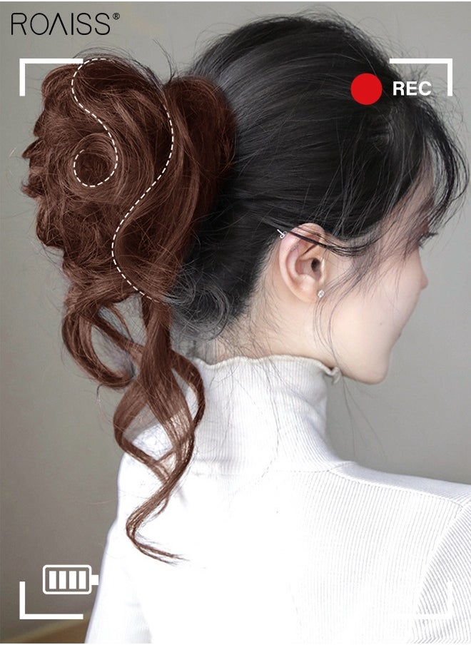 roaiss - Messy Curly Hair Bun Extensions, Wavy Synthetic Chignon with High Elastic Claw, Hair Accessories Donut Roller Bun Wig for Women Updo Scrunchies, Medium Brown - Image 1
