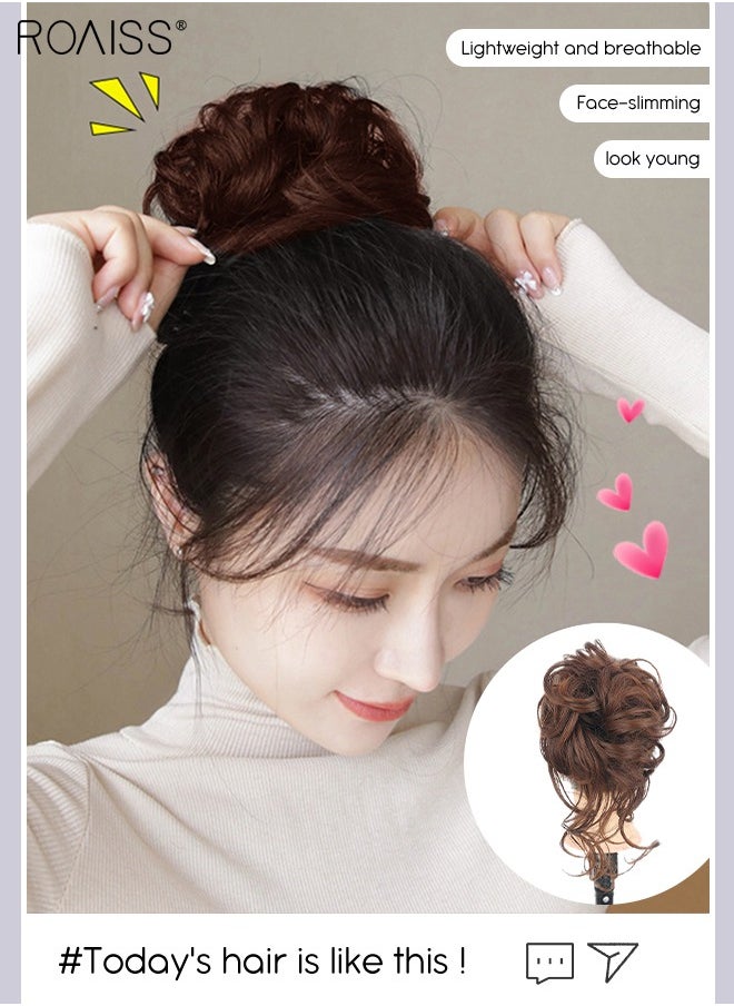 roaiss - Messy Curly Hair Bun Extensions, Wavy Synthetic Chignon with High Elastic Claw, Hair Accessories Donut Roller Bun Wig for Women Updo Scrunchies, Medium Brown - Image 1