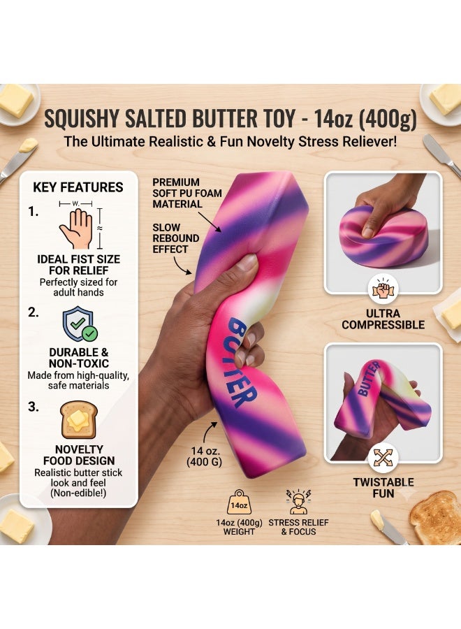 REZZOSS Realistic Stick of Butter Squishy Toy – 14oz (400g) Slow-Rise Salted Butter Stress Reliever | Soft TPR Squeeze Sensory Fidget Toy for Kids & Adults | Funny Prank Gag Gift & Decompression Office Desk Accessory | Perfect Birthday & Eid Gift - Image 2