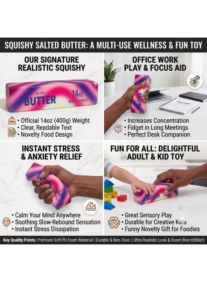 REZZOSS Realistic Stick of Butter Squishy Toy – 14oz (400g) Slow-Rise Salted Butter Stress Reliever | Soft TPR Squeeze Sensory Fidget Toy for Kids & Adults | Funny Prank Gag Gift & Decompression Office Desk Accessory | Perfect Birthday & Eid Gift - Image 3