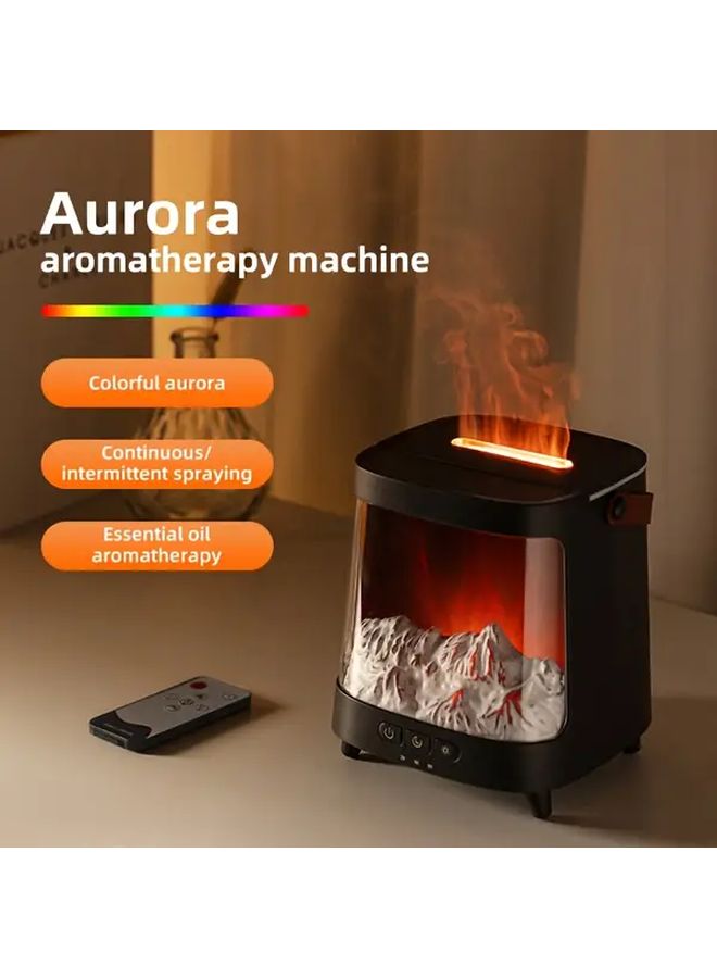 Black 2 In 1 Essential Oil Diffuser And 3D Fireplace With 7 Color Night Light - Image 2