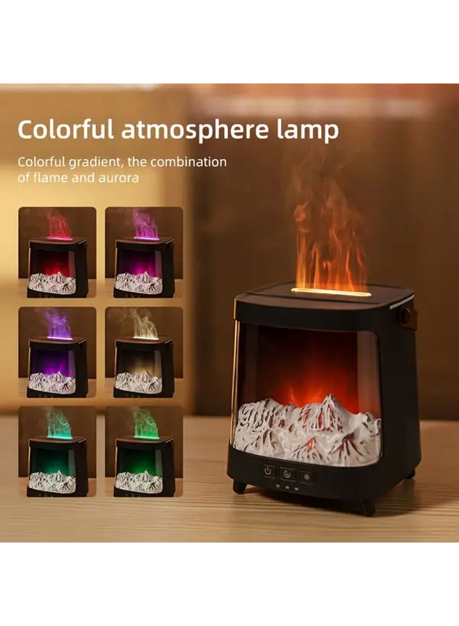 Black 2 In 1 Essential Oil Diffuser And 3D Fireplace With 7 Color Night Light - Image 4