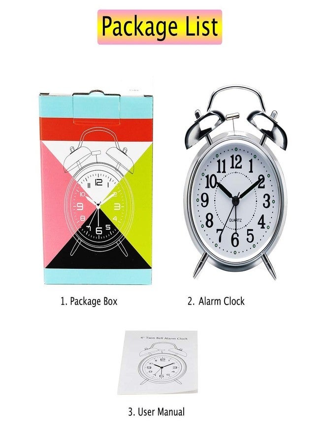 DONDA Vintage Look Twin Bell Analog Table Alarm Clock with Night LED Display (Silver) - Image 5