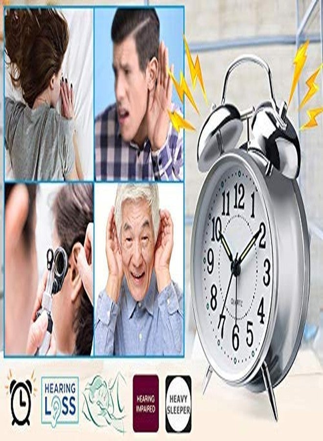 DONDA Vintage Look Twin Bell Analog Table Alarm Clock with Night LED Display (Silver) - Image 2