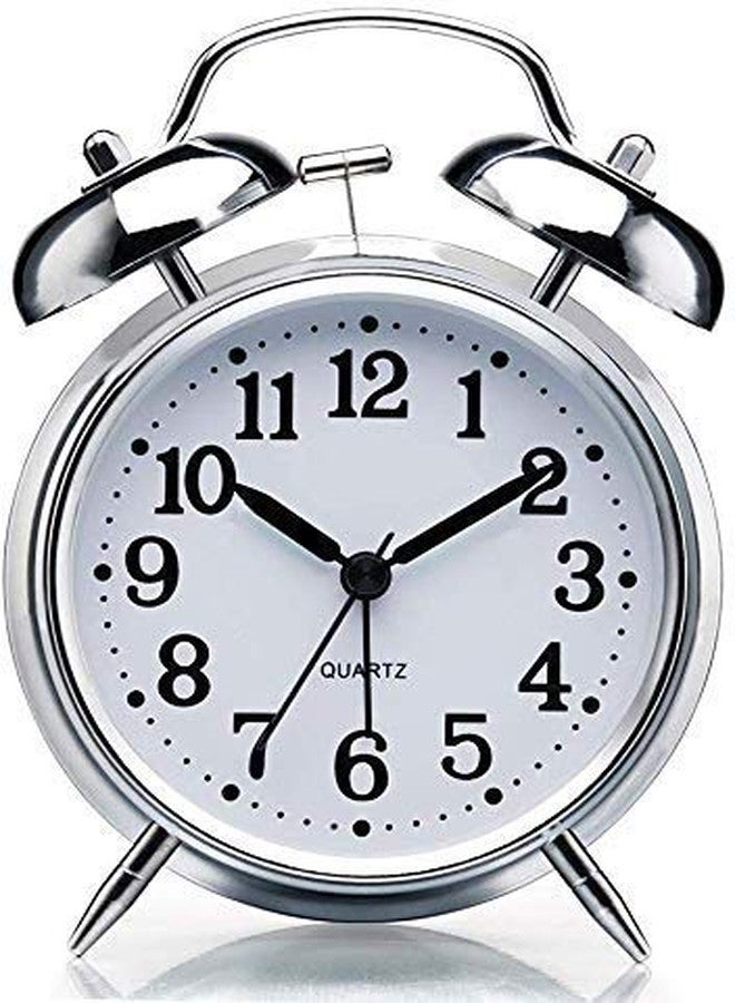 DONDA Vintage Look Twin Bell Analog Table Alarm Clock with Night LED Display (Silver) - Image 1