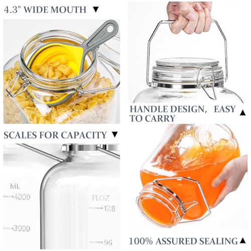 Folinstall 2 Pack 1.5 Gallon Glass Jar with Airtight Lid, 192 oz Square Wide Mouth Mason Jars with Stainless Steel Handle, Large Glass Storage Containers for Canning, Flour, Sugar, Rice, Pickled Eggs - Image 3