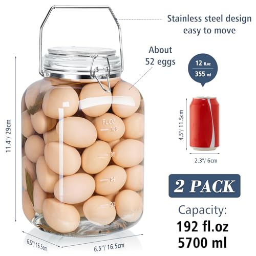 Folinstall 2 Pack 1.5 Gallon Glass Jar with Airtight Lid, 192 oz Square Wide Mouth Mason Jars with Stainless Steel Handle, Large Glass Storage Containers for Canning, Flour, Sugar, Rice, Pickled Eggs - Image 4