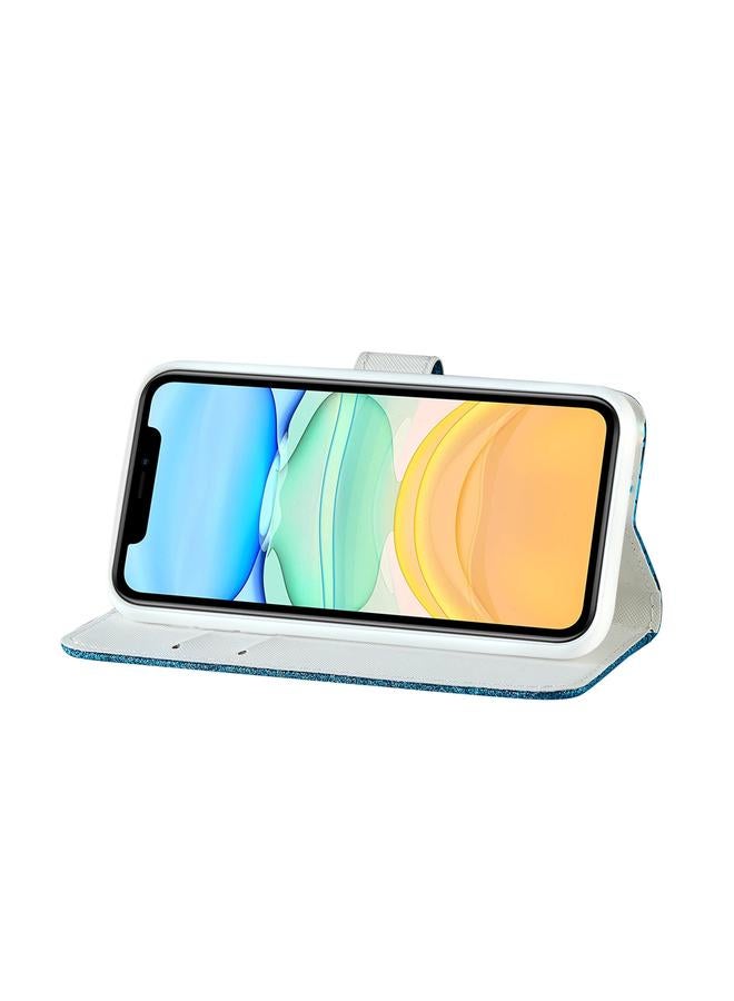 زبون جراب لهاتف iPhone 13 mini مصنوع من الجلد بتصميم مسحوق لامع ليزري متناسق مع نسيج التمساح مع فتحات للبطاقات وحامل ومحفظة - Image 5