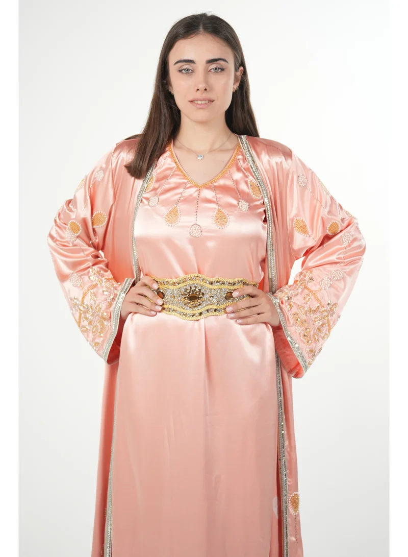 AL BENT AL SHARQIEH embroidered satin kaftan dress
