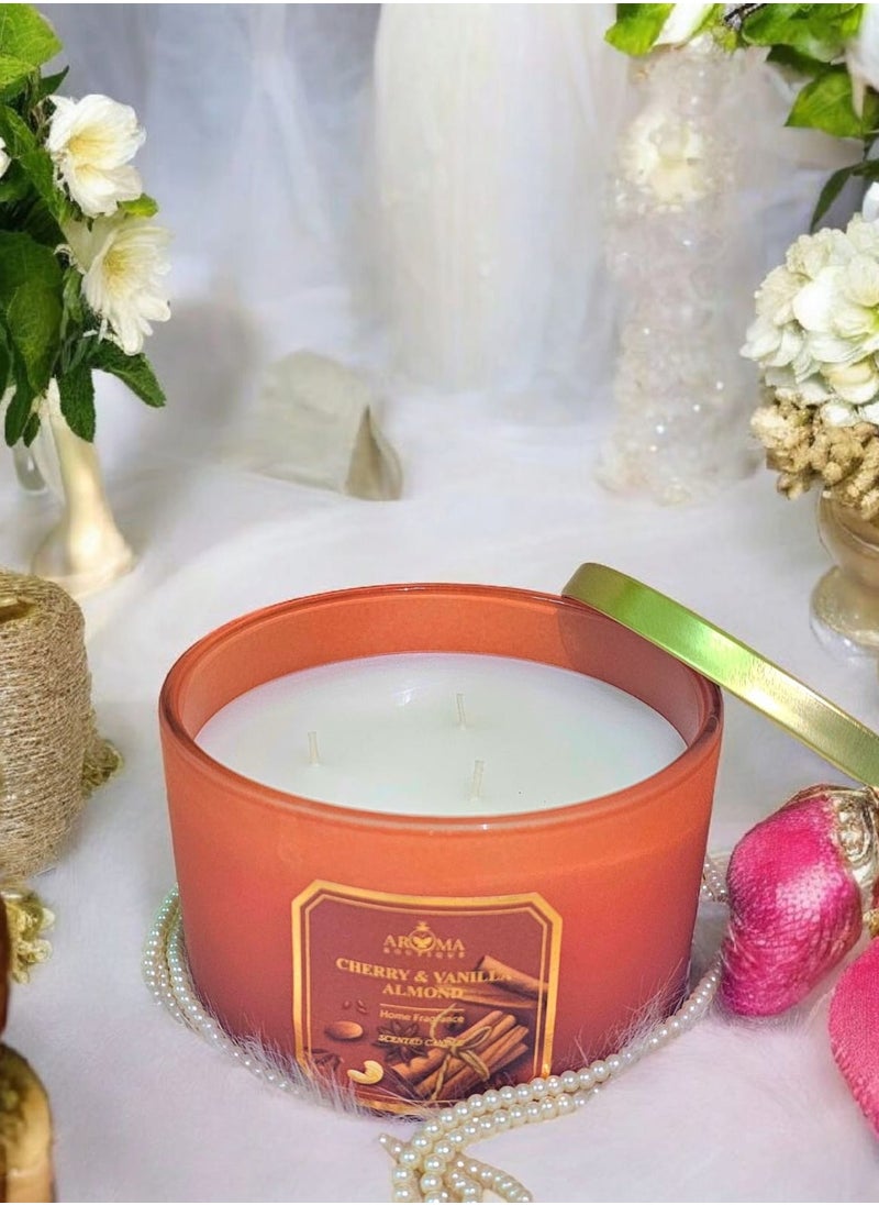 Aroma Scented Candle In A Large Luxurious Glass Jar With 3 Wicks  Scent Of Cherry And Vanilla  - Image 2