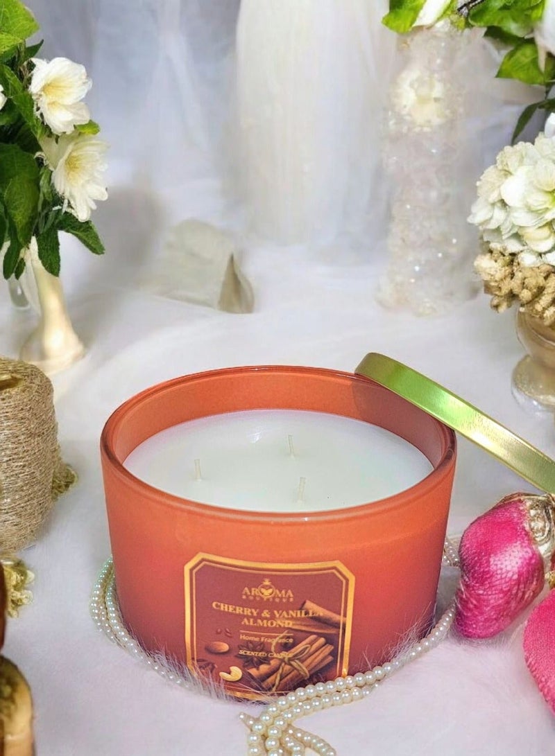 Aroma Scented Candle Ln A Large Luxurious Glass Jar With 3 Wicks  Scent Of Cherry And Vanilla - Image 2