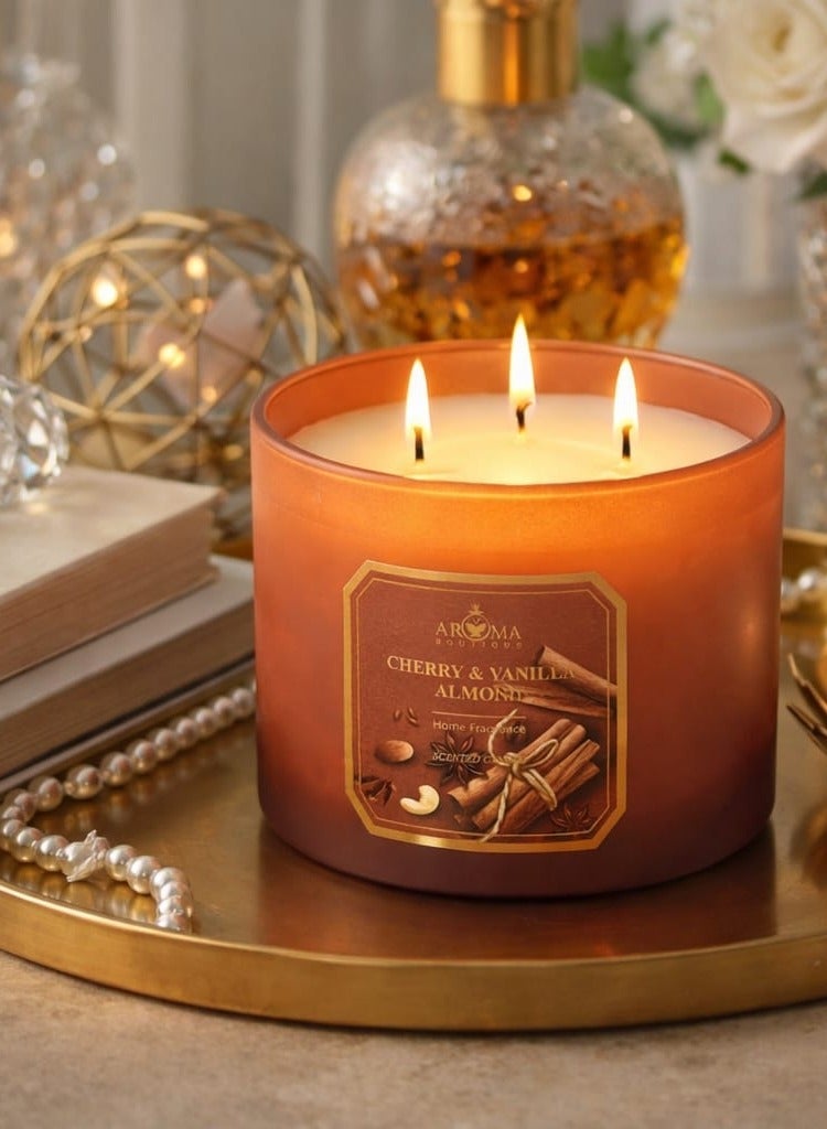 Aroma Scented Candle Ln A Large Luxurious Glass Jar With 3 Wicks  Scent Of Cherry And Vanilla - Image 1