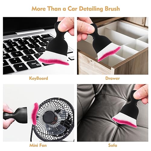 Eiruseed Car Interior Cleaning Brush Car Duster Interior with Ultra Soft Bristles Auto Detailing Brushes Dusting Car Accessories for Dashboard, AC Vents, Leather, Scratch-Free (2Pack_Red) - Image 5